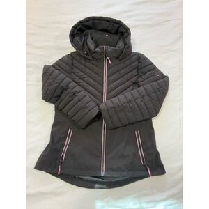 Tommy Hilfiger Women's Medium M Black Quilted Puffer Jacket Coat‎ Hooded Sorona